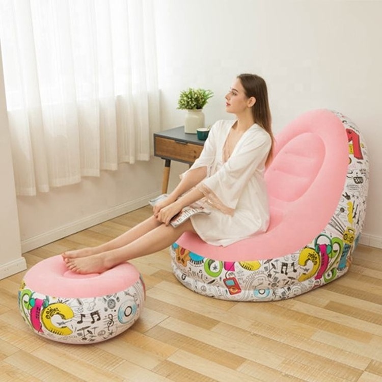 Inflatable Lounge Couch Chair with Foot Stool Ottoman Bean Bag