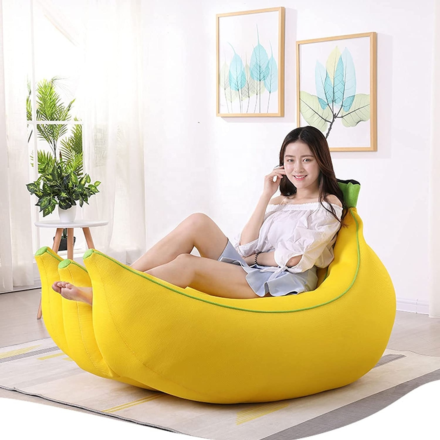 New Design Banana Shape Adults Extra Soft Large Storage Bean Bag Sofa Bed Chair