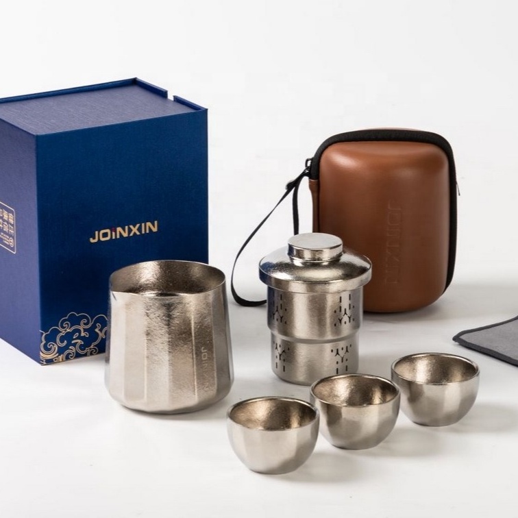 Portable kitchenware chinese tea set gift box 220ml pure titanium outdoor camping coffee tea pot & cup