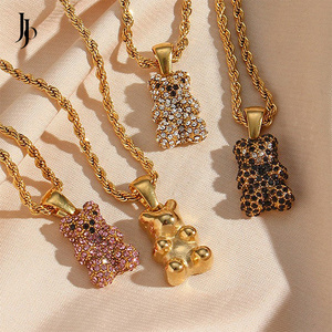 JOJO Fashion Rope Chain Necklace 316l Stainless Steel 18k Gold Plated Cute Teddy Bear Pendant Necklaces Jewelry