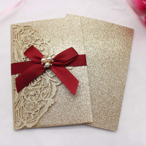 bridal shower invitation card 250GSM Gold Glitter paper Engagement Birthday Quinceanera Wedding Invitations with RSVP Cards