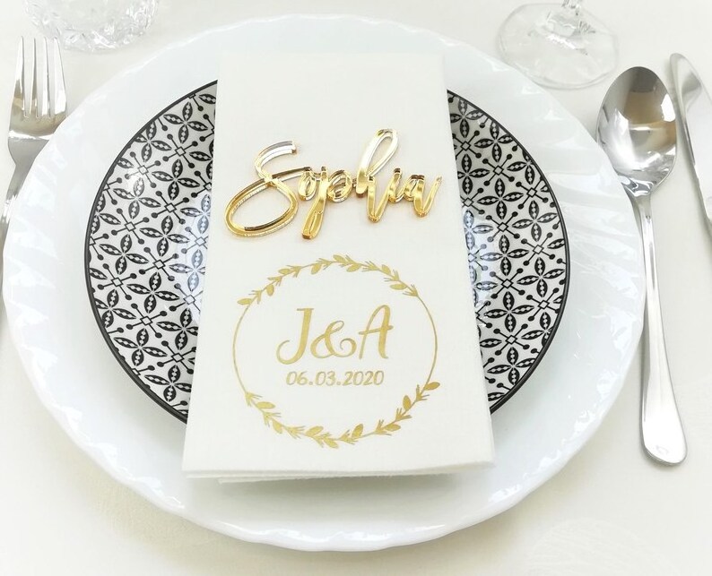 Wholesale laser engraving mirror gold silver acrylic wedding name place cards plate Letters numbers sticker for menu