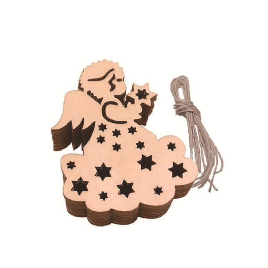 Elegant Christmas Party Decorations Wood Crafts DIY Christmas Tree Ornament Wooden Angel Star Patterns Hanging Decoration