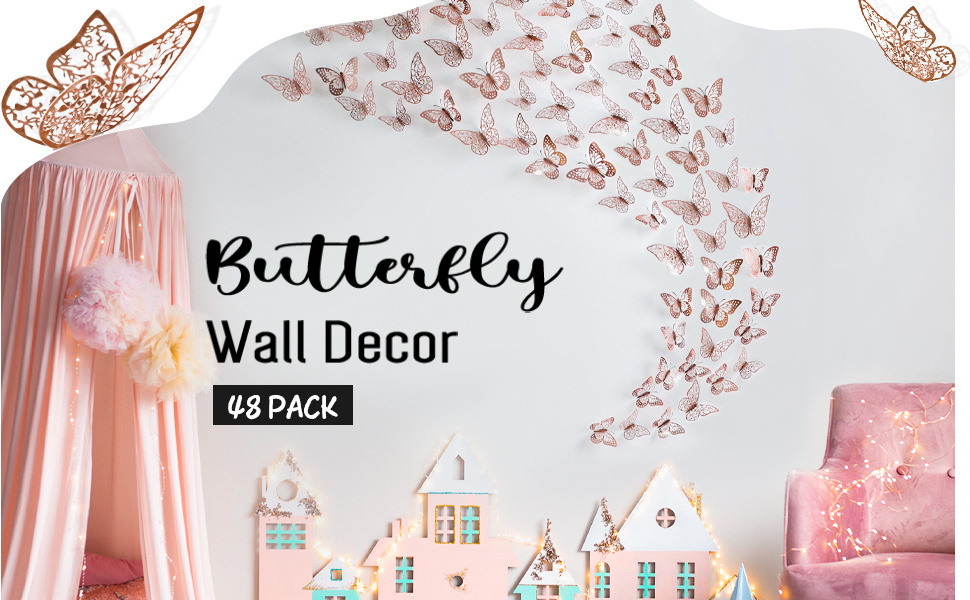 3D Gold Hollow-out Butterfly Wall Decals Stickers Decorations Art Decor For Party & Home  Rose Gold Butterfly Wall Decor