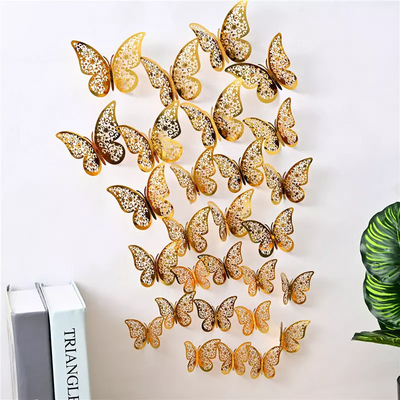 3D Gold Hollow-out Butterfly Wall Decals Stickers Decorations Art Decor For Party & Home  Rose Gold Butterfly Wall Decor