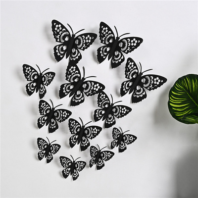 Laser Cut Paper Black Color  Butterfly Decorations Party 3D Butterfly Wall Decor Stickers for Kids Baby Nursery Bedroom Room Dec