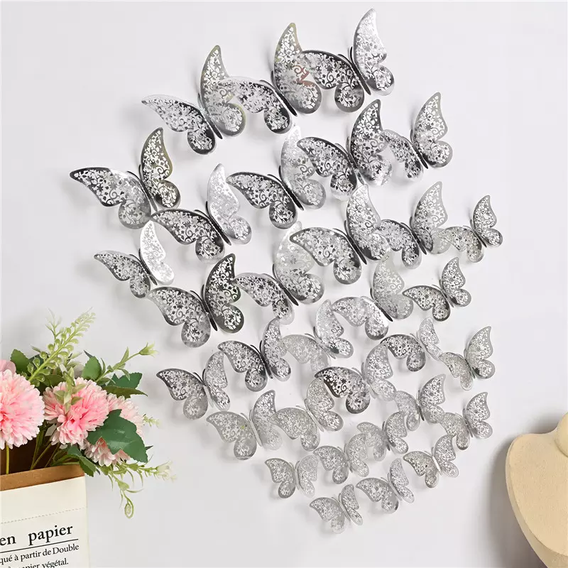 3D Gold Hollow-out Butterfly Wall Decals Stickers Decorations Art Decor For Party & Home  Rose Gold Butterfly Wall Decor