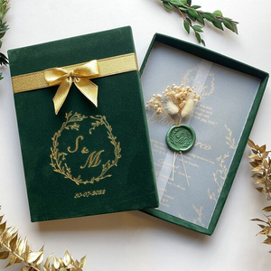 custom luxury Emerald Green Velvet Acrylic Invitations card vellum paper printing Weddings gift box