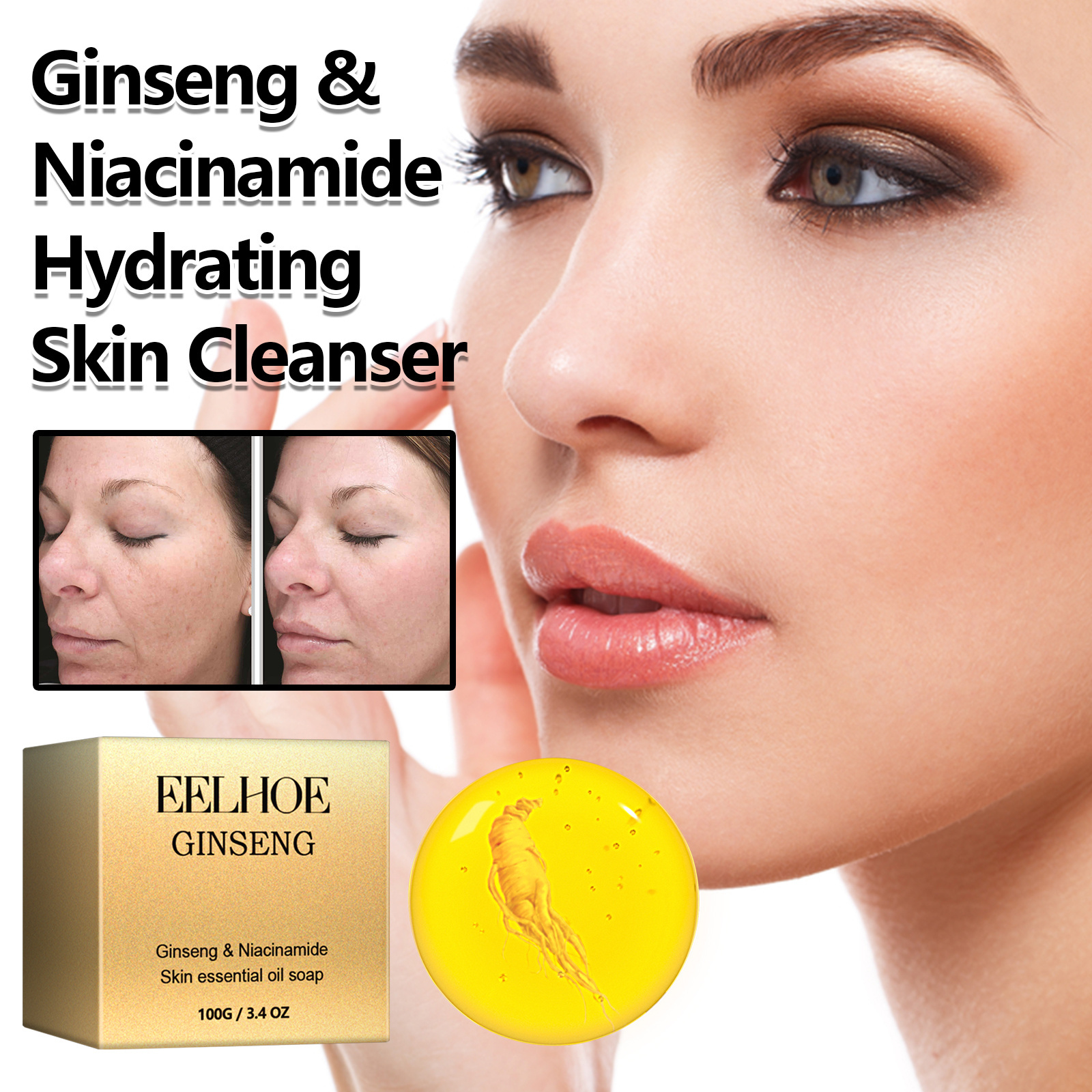 EELHOE Ginseng & Niacinamide Skin Essential Oil  Soap Anti Acne Skin Brighten Face Cleansing Soap Skin cleansing soap SS