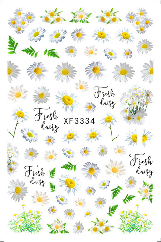 Nail Art Flower Daisy Embossed Stickers Nail Sliders Simple Floral Design Elegant Self Adhesive Nail Art Decals Decoration HH