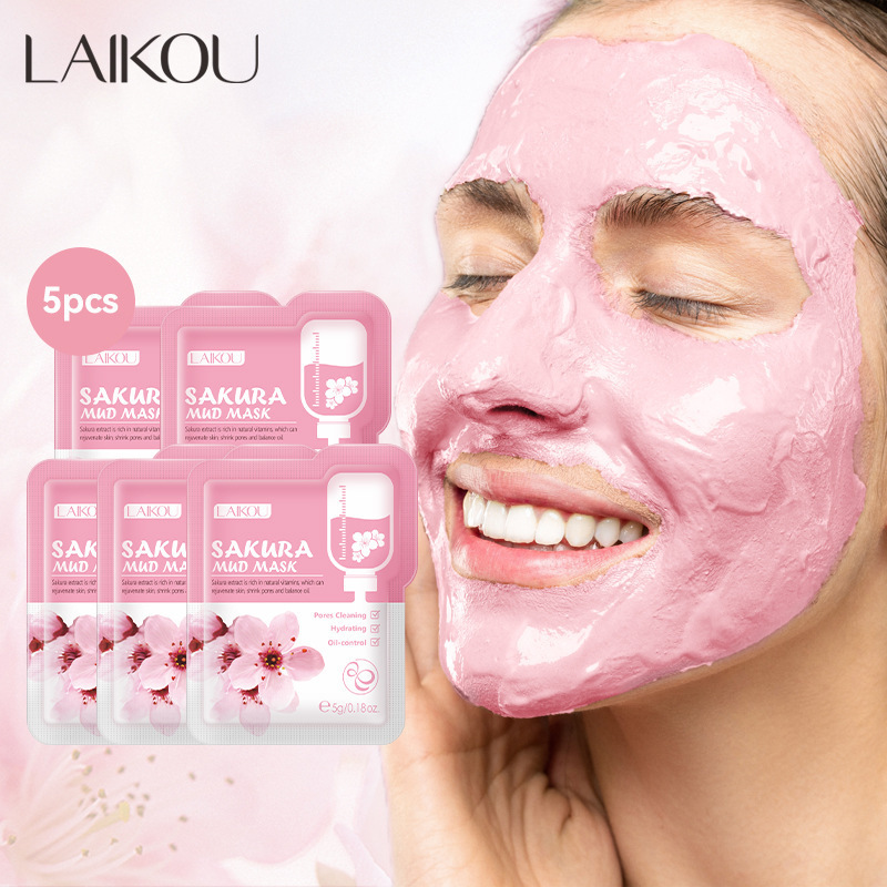 LAIKOU Sakura Clay Mask for Face Deeply Cleansing Moisturizing Oil-Control Anti-Aging Anti-Wrinkle Pink Mud Mask Facial Skin Car