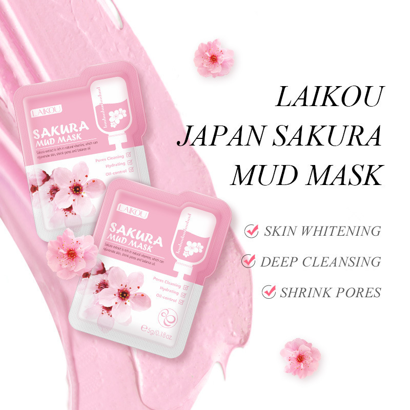 LAIKOU Sakura Clay Mask for Face Deeply Cleansing Moisturizing Oil-Control Anti-Aging Anti-Wrinkle Pink Mud Mask Facial Skin Car