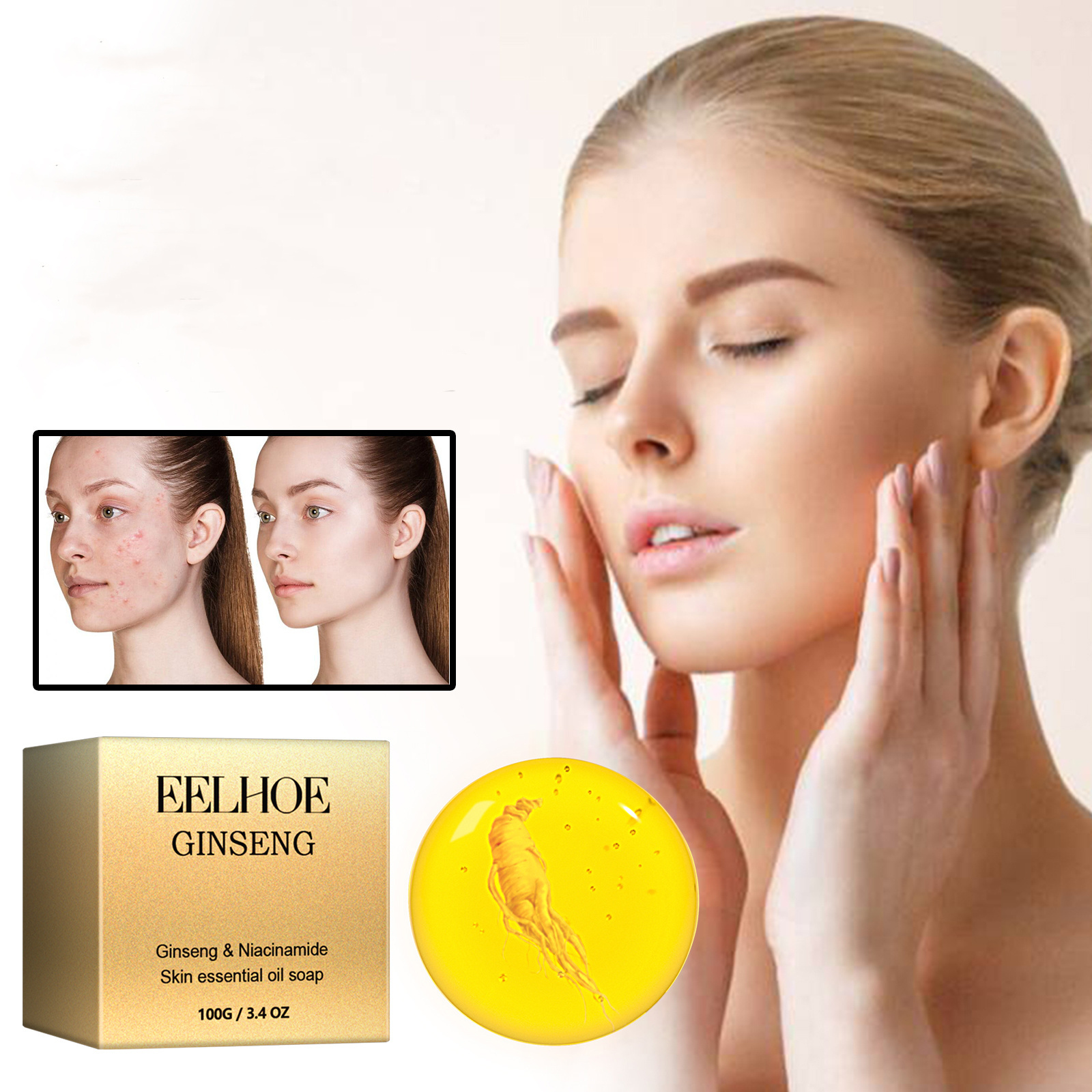 EELHOE Ginseng & Niacinamide Skin Essential Oil  Soap Anti Acne Skin Brighten Face Cleansing Soap Skin cleansing soap SS