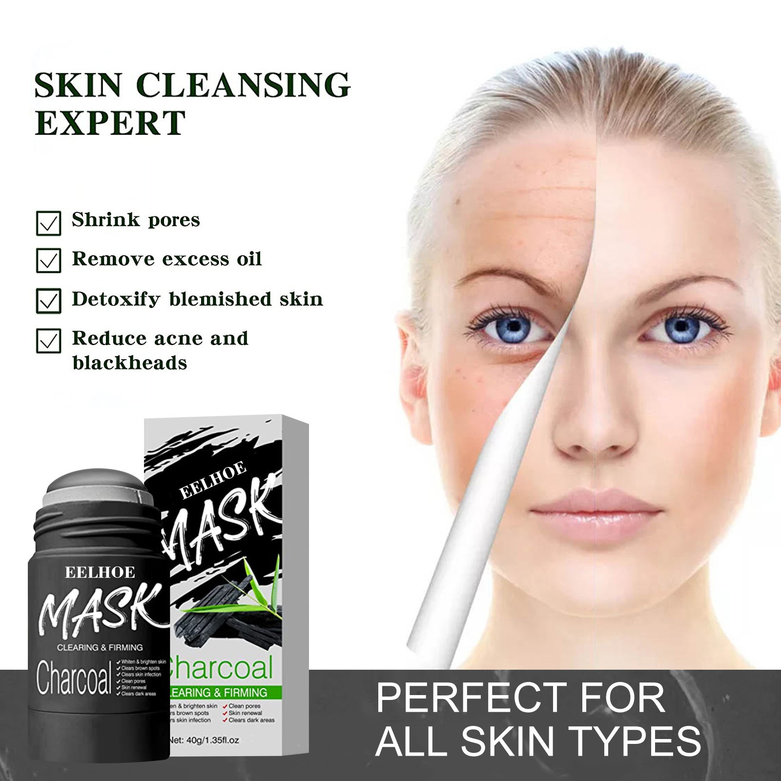 EELHOE  Deep Cleansing Solid Mud Mask Stick green musk stick To Remove Grease Blackheads Oil Control Moisturizing