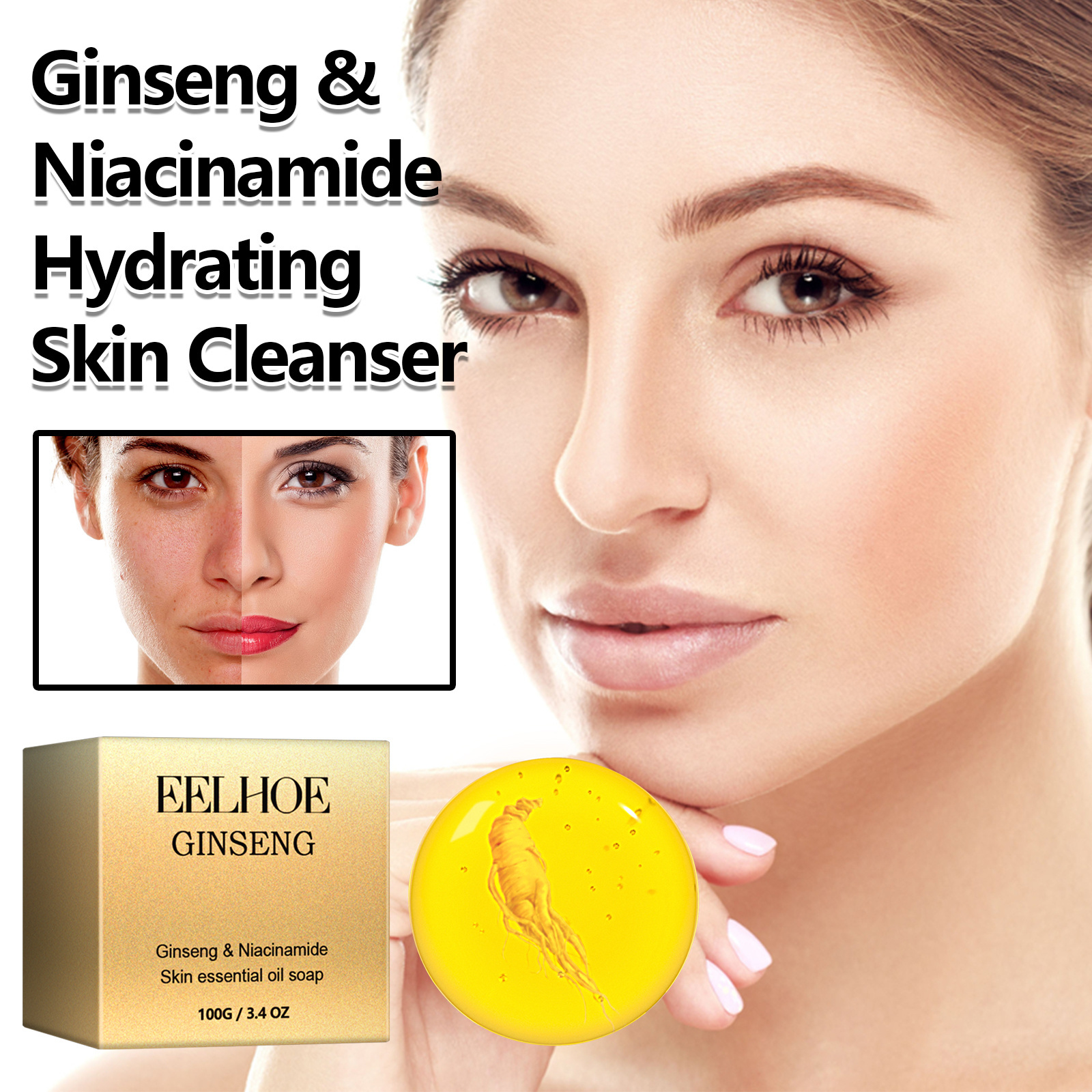 EELHOE Ginseng & Niacinamide Skin Essential Oil  Soap Anti Acne Skin Brighten Face Cleansing Soap Skin cleansing soap SS