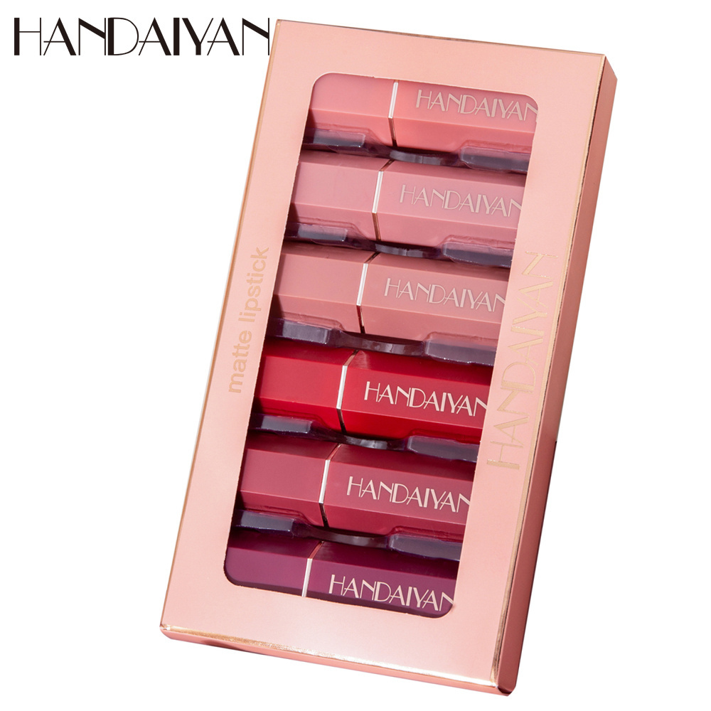 HANDAIYAN 6pcs in one box Velvet Matte Lipstick  set Waterproof Pigment Lipstick  Lasting Lipstick Never Fade Lip Stick Makeup