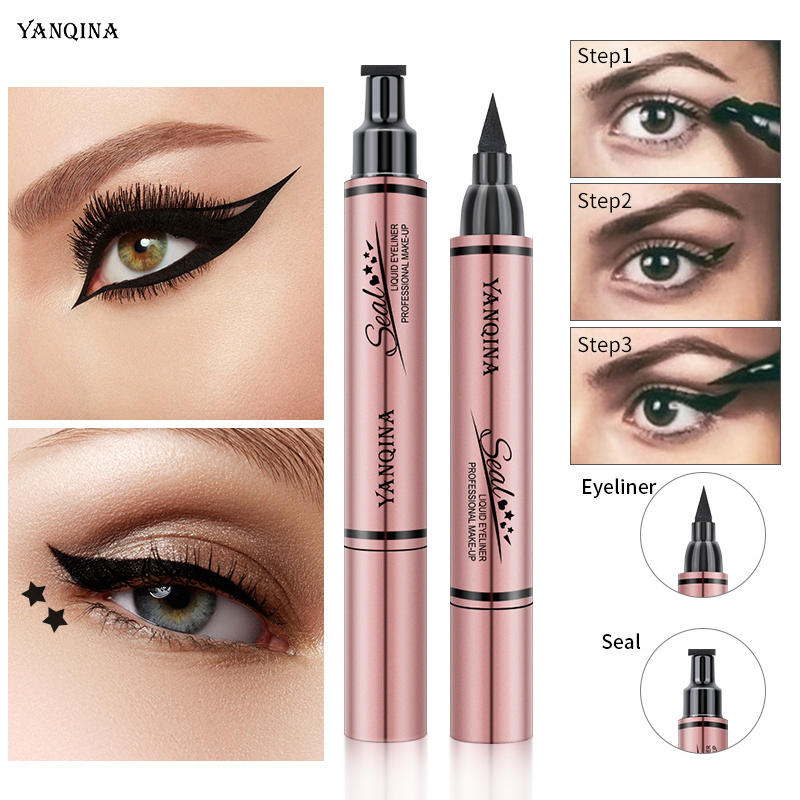 YANQINA Double-ended Eyeliner Liquid Eyeliner Pen Waterproof Fast Dry Black Eye Liner Pencil With stamp pattern Stamp Eyeliner