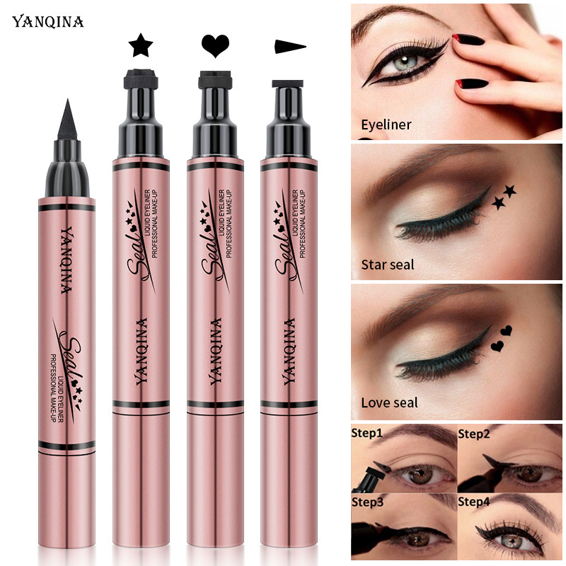 YANQINA Double-ended Eyeliner Liquid Eyeliner Pen Waterproof Fast Dry Black Eye Liner Pencil With stamp pattern Stamp Eyeliner