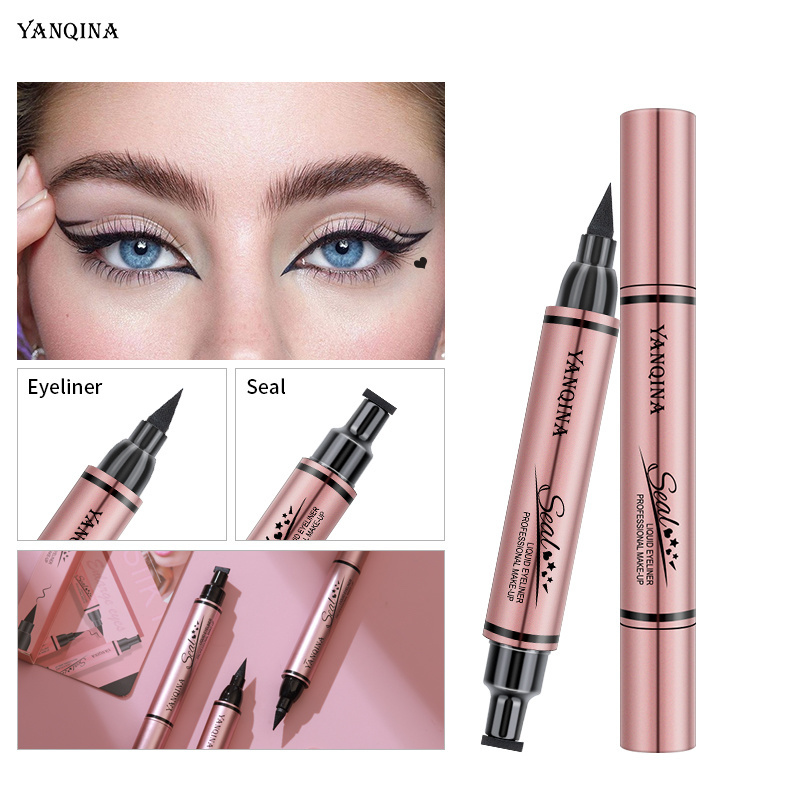 YANQINA Double-ended Eyeliner Liquid Eyeliner Pen Waterproof Fast Dry Black Eye Liner Pencil With stamp pattern Stamp Eyeliner