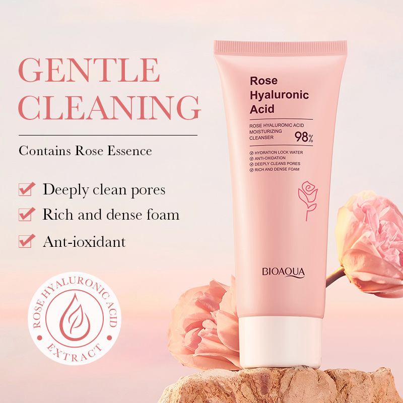 BIOAOUA hyaluronic acid cleanser Rose extract cleanser Deep Cleansing Whitening and smooth  face wash facial cleanser SS