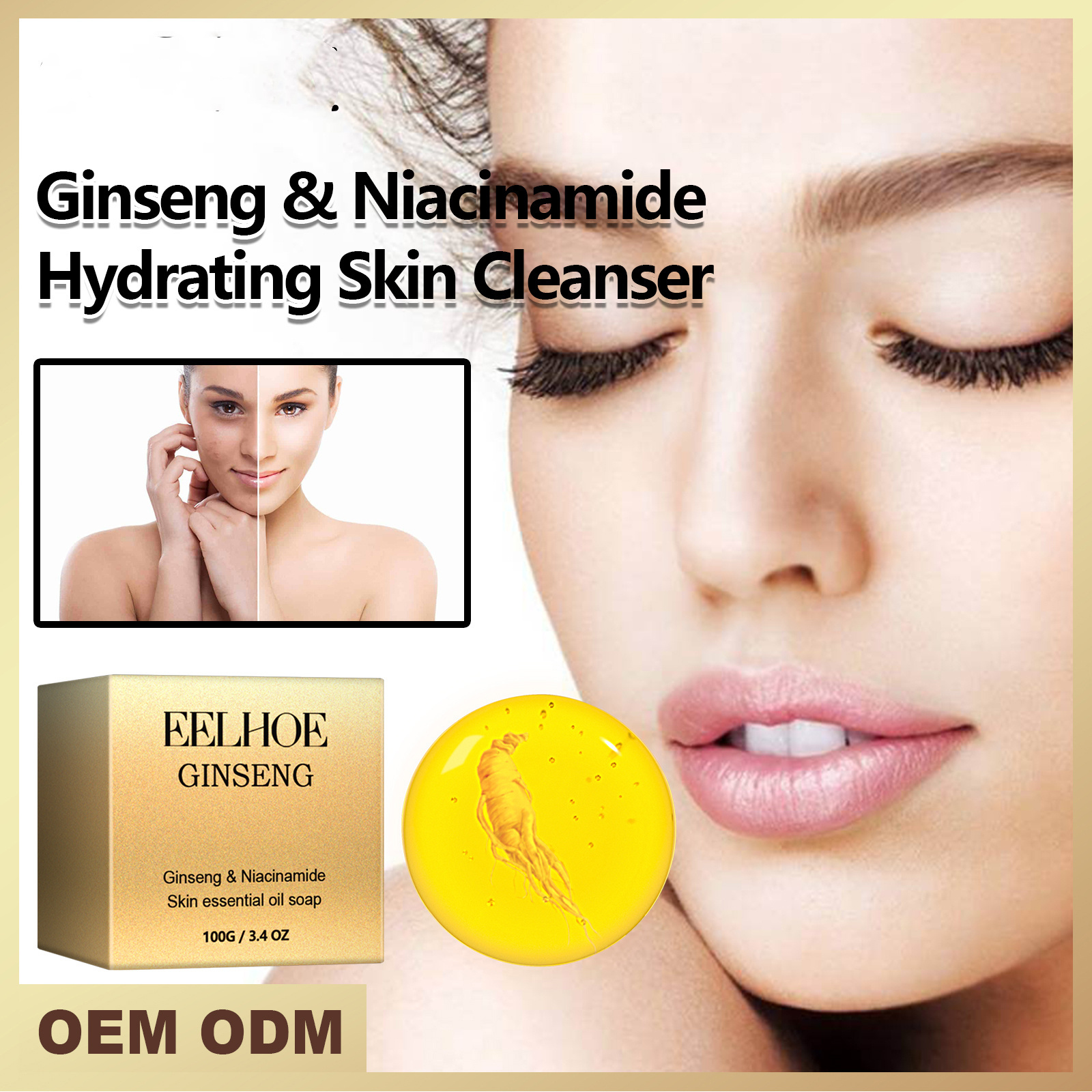 EELHOE Ginseng & Niacinamide Skin Essential Oil  Soap Anti Acne Skin Brighten Face Cleansing Soap Skin cleansing soap SS