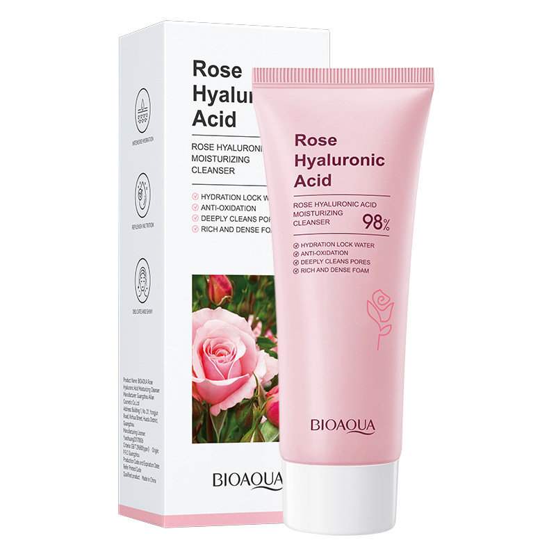 BIOAOUA hyaluronic acid cleanser Rose extract cleanser Deep Cleansing Whitening and smooth  face wash facial cleanser SS