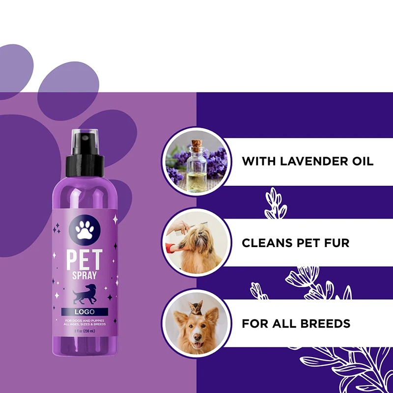 Private Label Lavender Oil Calming Pet Odor Eliminator Lightly Scented Dog Deodorant Remover Spray