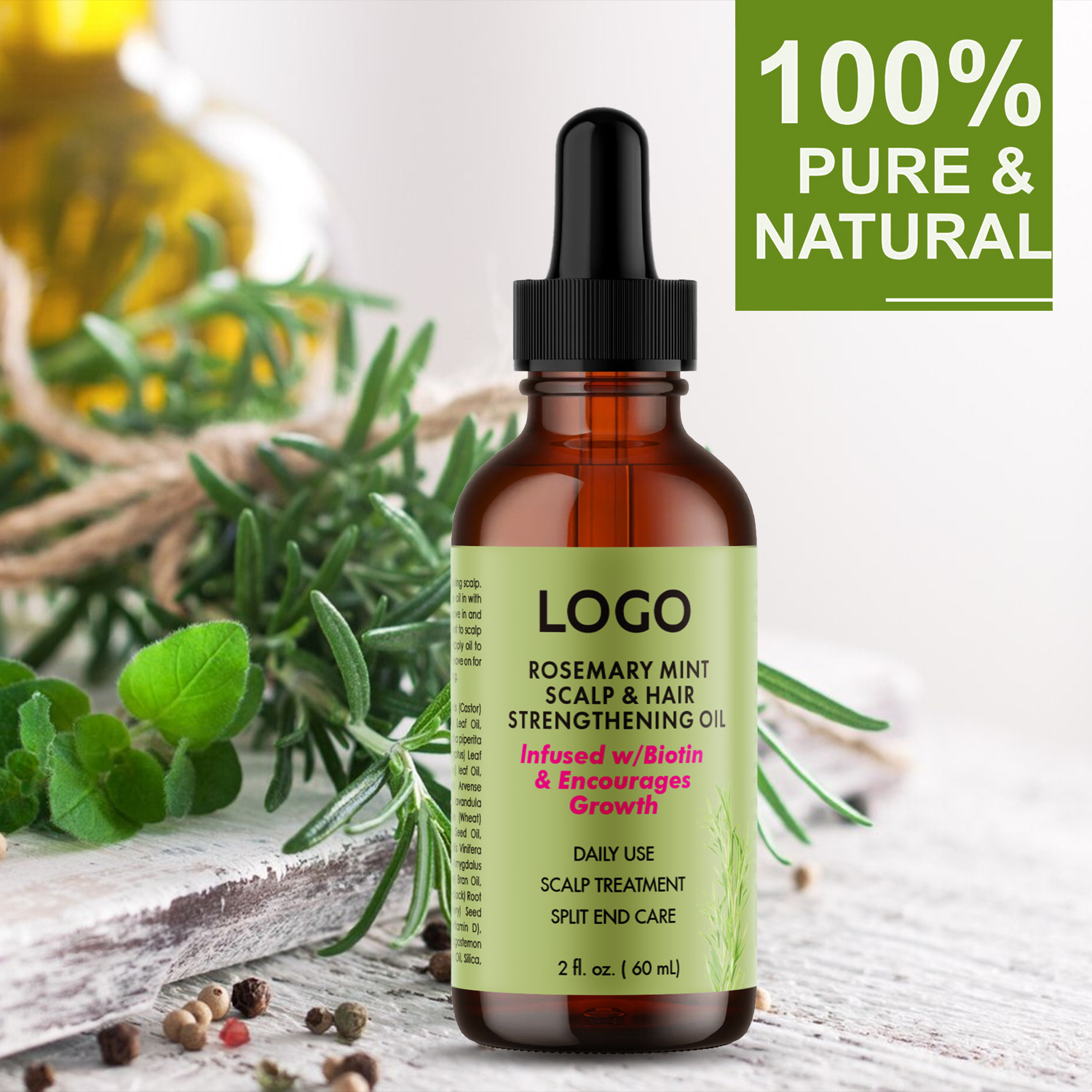 Private Label Best Strengthening Organic Nourishing Shine Smoothing Peppermint Rosemary Hair Growth Oil