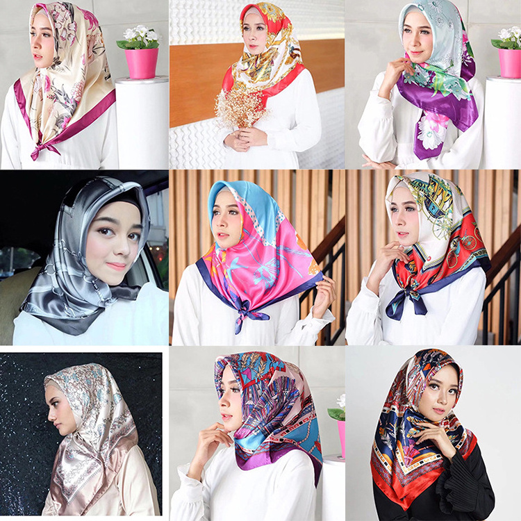 Ladies Luxury Designer Scarf Famous Brands 90*90cm Square Shawls Head Scarfs Printed Hijab Satin Square Silk Scarf For Women