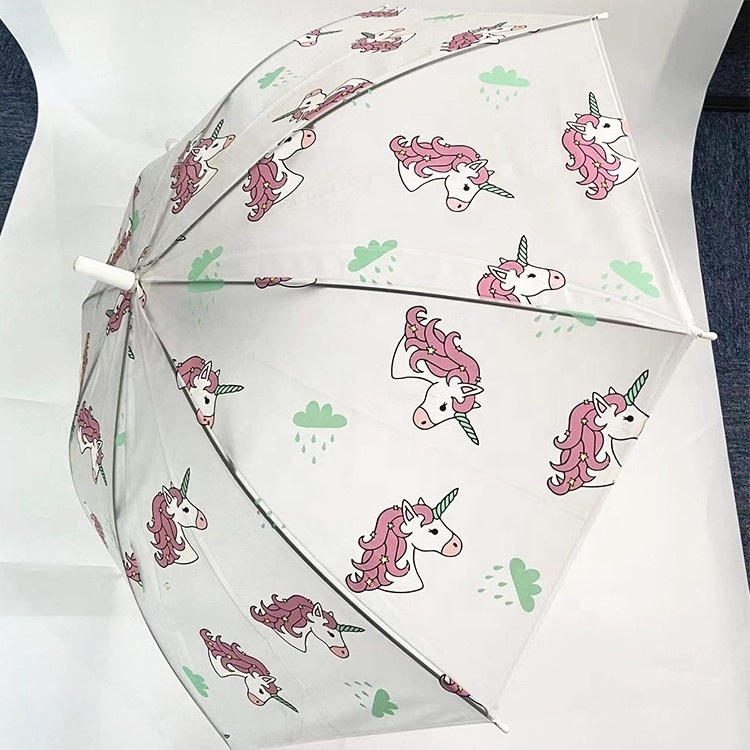 Cute Children Girls Boys Clear Rain Umbrellas Print for Kids Plastic Polyester Umbrella with Logo Small Umbrella