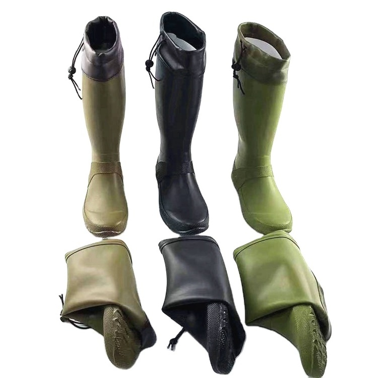 Wholesale Adult Unisex Men Farming Boots Custom Logo Packable Waterproof Long Rubber Foldable Women Wellington Rain Boots