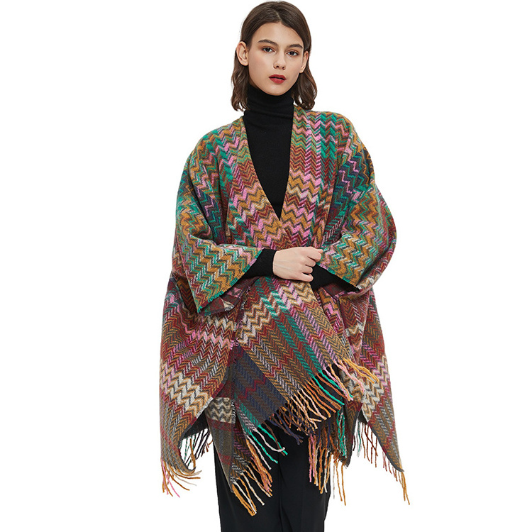 New Arrival Winter Warm Shawl Ladies Ponchos And Pashminas Women Zig Zag Cape Shawls With Sleeves