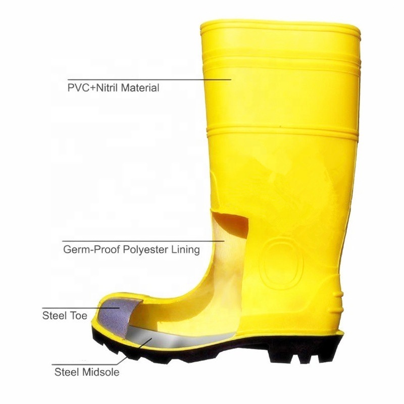 Wholesale Men 2023 Heavy Duty Pvc Rain Boot Oil Slip Abrasion Resistant Black White Green Safety Rain Boots