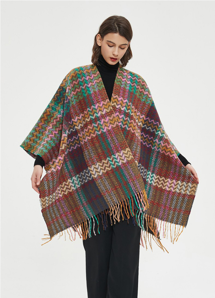 New Arrival Winter Warm Shawl Ladies Ponchos And Pashminas Women Zig Zag Cape Shawls With Sleeves