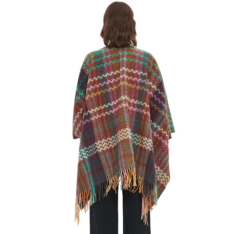 New Arrival Winter Warm Shawl Ladies Ponchos And Pashminas Women Zig Zag Cape Shawls With Sleeves