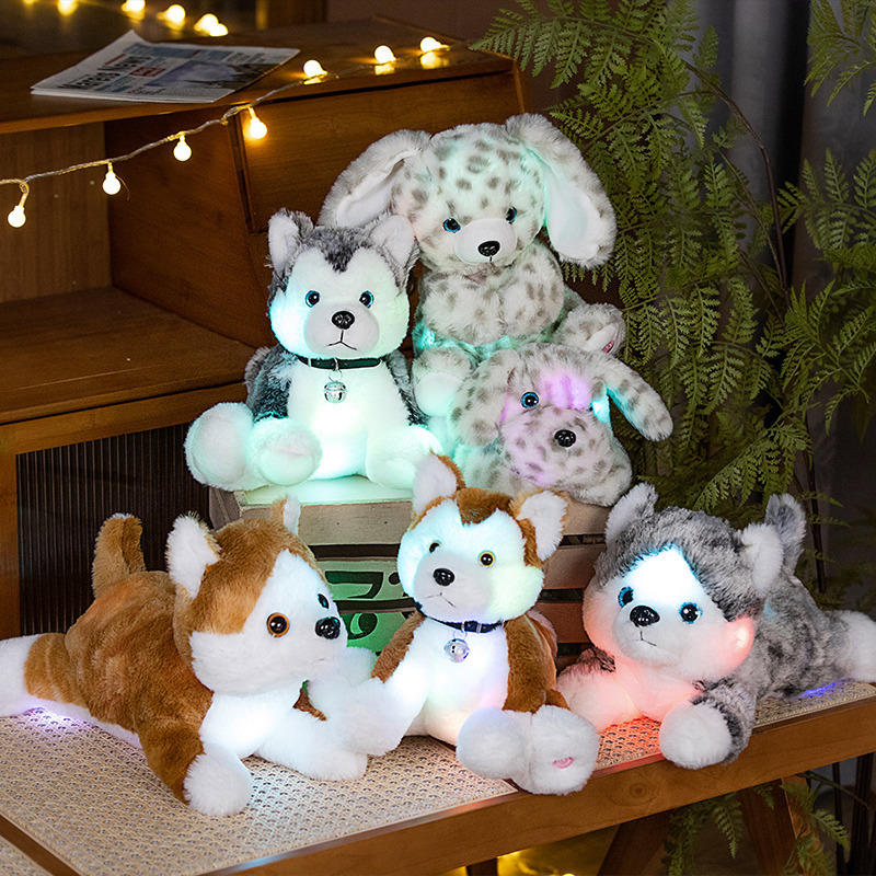 Colorful Glowing husky Luminous Stuffed Animal Plush Baby Soft Toys Led Light Up Dogs Plush For Kids Toys