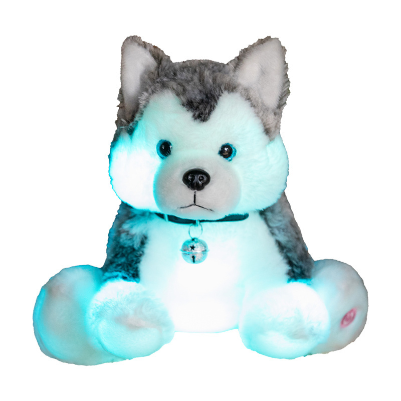 Colorful Glowing husky Luminous Stuffed Animal Plush Baby Soft Toys Led Light Up Dogs Plush For Kids Toys