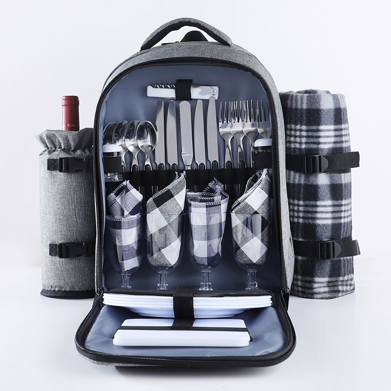 Outdoor Travel 4 Person Picnic Rucksack Set Cooler Insulated Picnic Bag