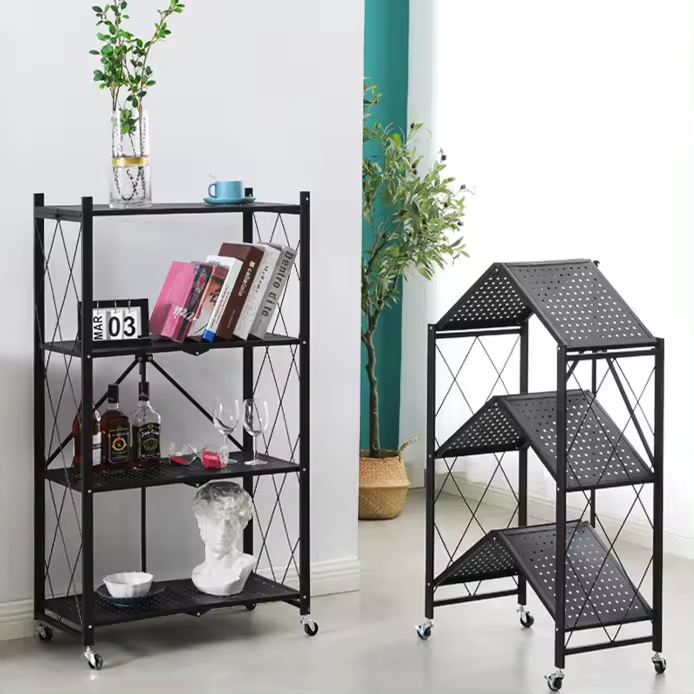 Folding Storage Rack Cabinet Kitchen Cabinets Accessories Holders Metal Microwave Oven Shelf Stand Kitchen Appliances