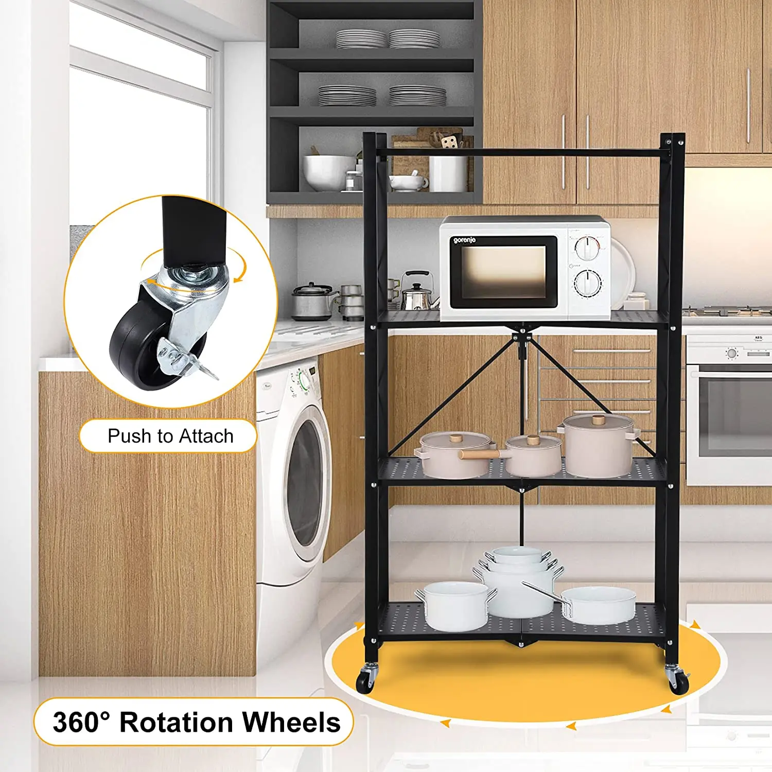 Folding Storage Rack Cabinet Kitchen Cabinets Accessories Holders Metal Microwave Oven Shelf Stand Kitchen Appliances