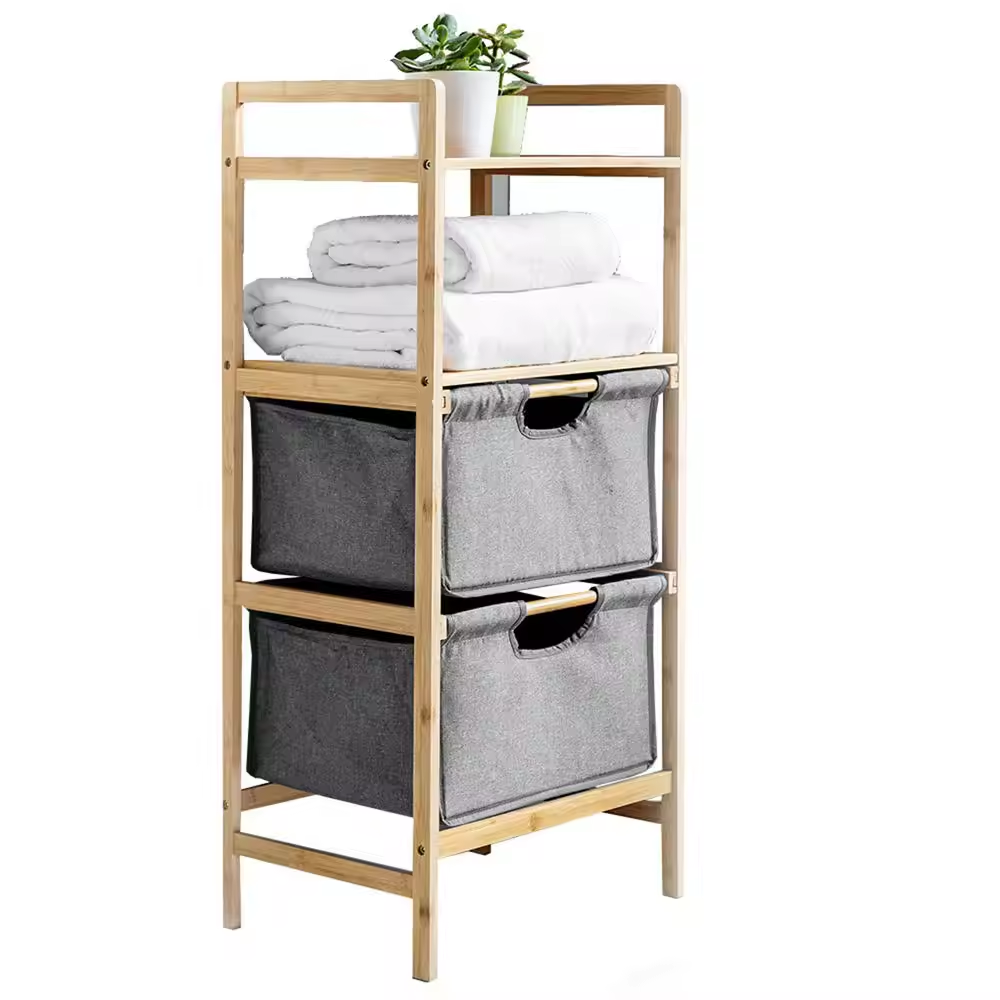 Bamboo Bathroom Towel Clothing Bag Laundry Basket Hamper Laundry Storage & Organization With 3 Layer