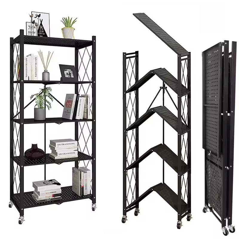 Folding Storage Rack Cabinet Kitchen Cabinets Accessories Holders Metal Microwave Oven Shelf Stand Kitchen Appliances