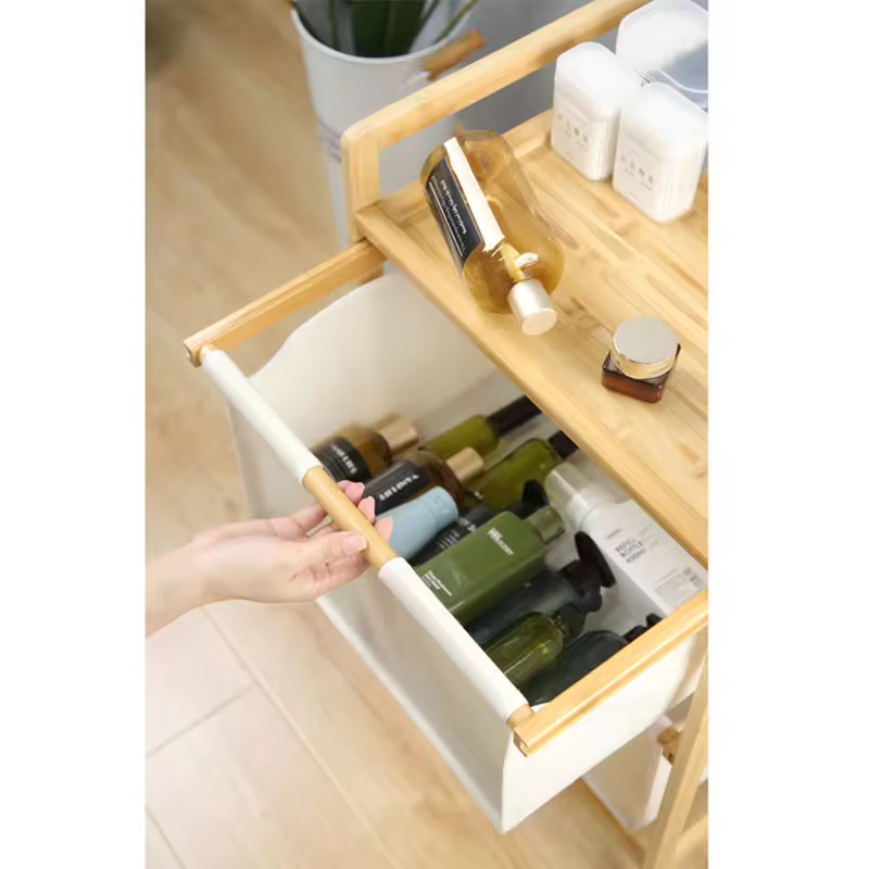 Bamboo Bathroom Towel Clothing Bag Laundry Basket Hamper Laundry Storage & Organization With 3 Layer