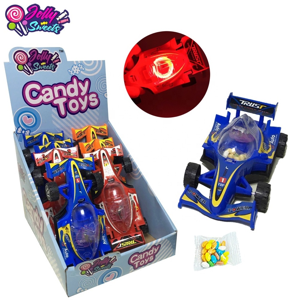 Promotional Cheap Toys Kids Mini Car Toy Pull String Light Up Plastic Racing Cars Model Candy Toy For Children