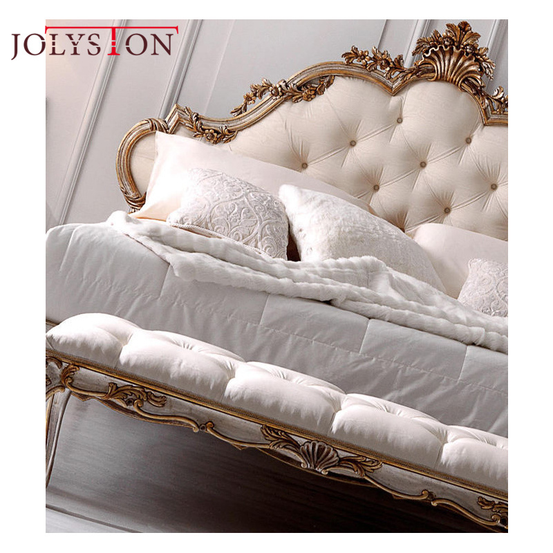 Luxury classic rococo french bed wooden frame leather double bed set for bedroom furniture