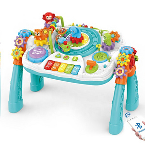 2 In 1 multifunctional kids learning tables baby toys with microphone education building block table play set