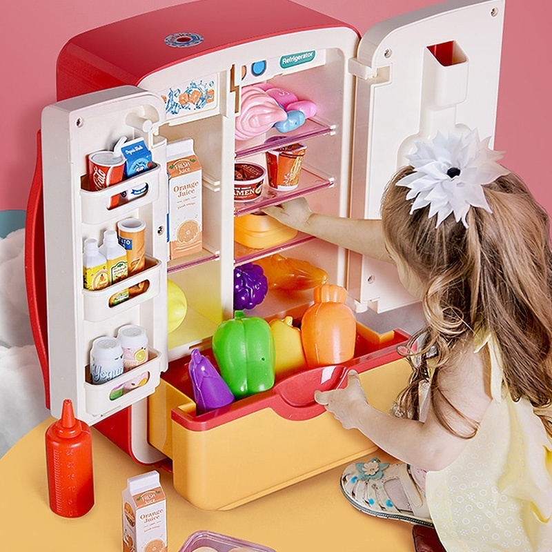 Kids kitchen toys fridge toy spraying mist freezer kitchen appliance toy refrigerator