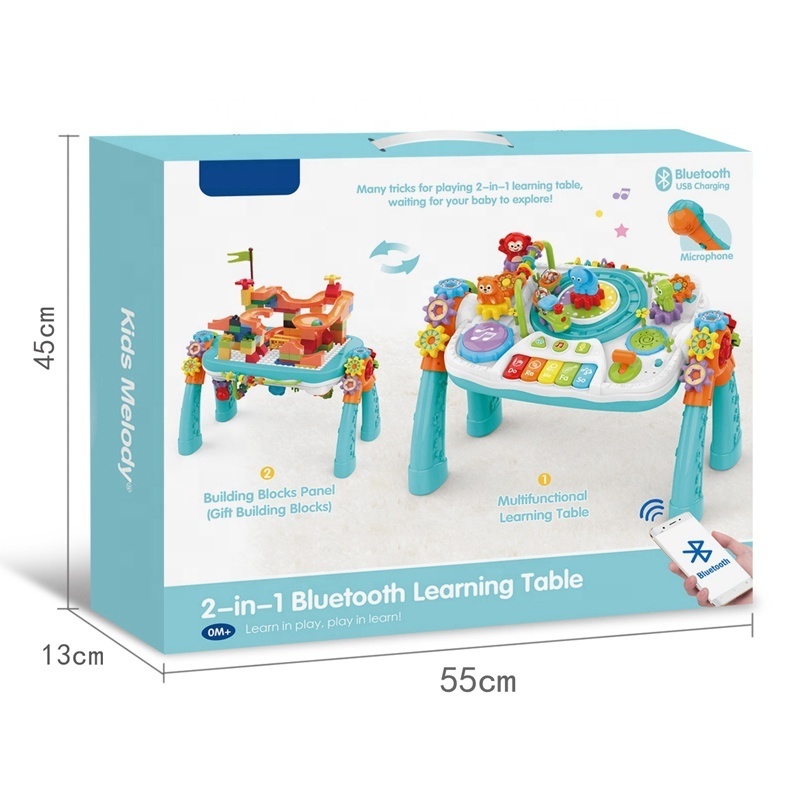 2 In 1 multifunctional kids learning tables baby toys with microphone education building block table play set