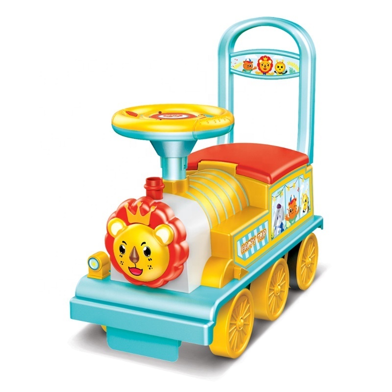 Musical cartoon lion sliding children car toddler trolley ride on toy train for kids