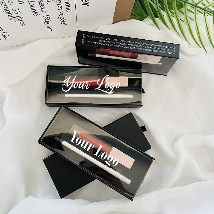 Wholesale matte lipstick vegan lipgloss and lipliner kit custom lipgloss packaging private label lip gloss and liner set